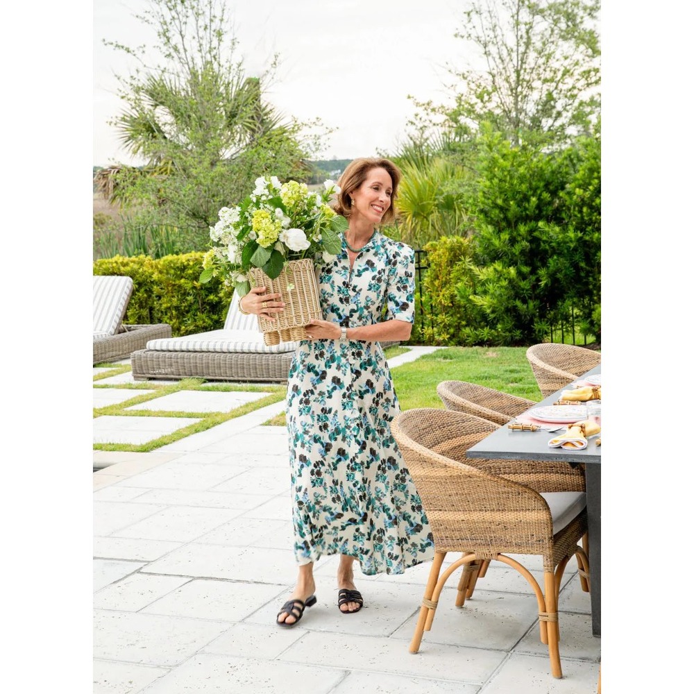 Tuckernuck Budding Bluebell Hadley Linen Dress Floral Maxi Short Sleeve XL NWT